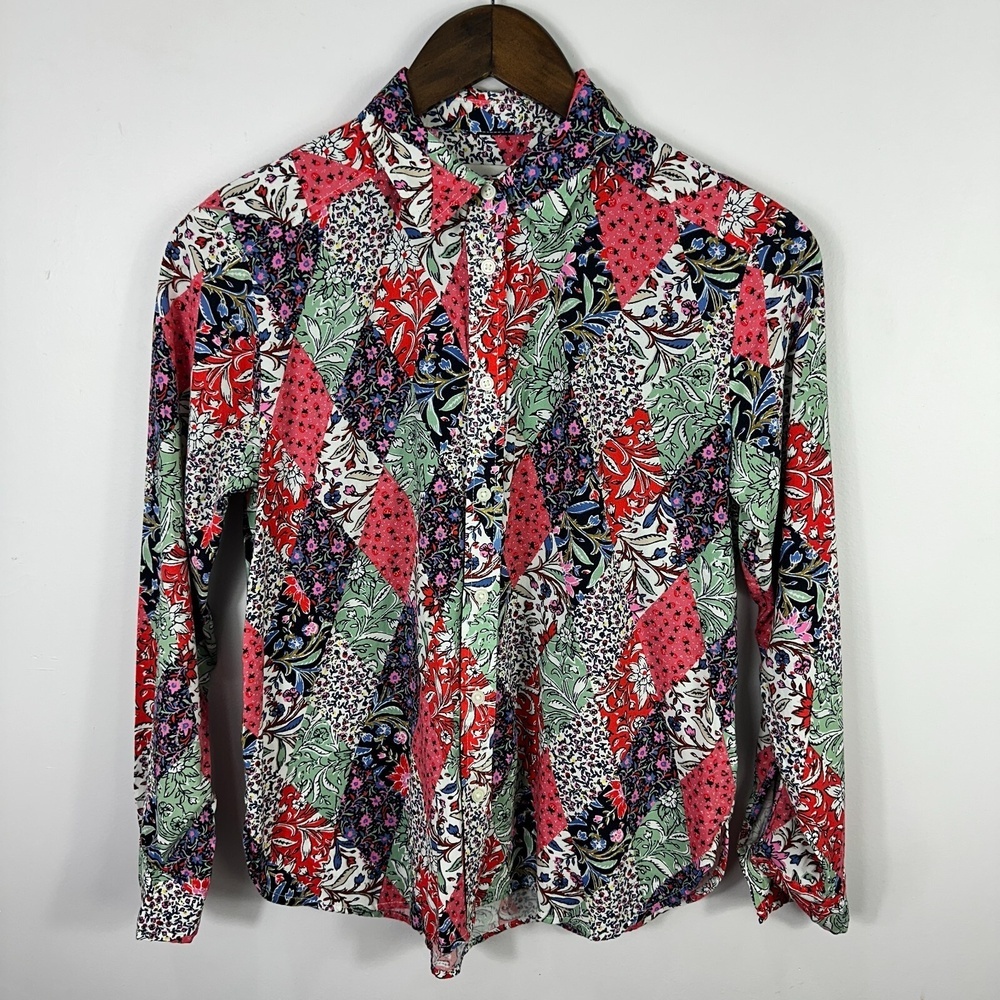 LOFT Button Down Blouse Women XSP Floral Patchwork Cottagecore Romantic Boho